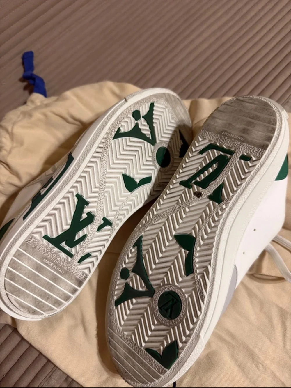 Louis Vuitton White Gray and Green Low-Top Athletic Sneakers